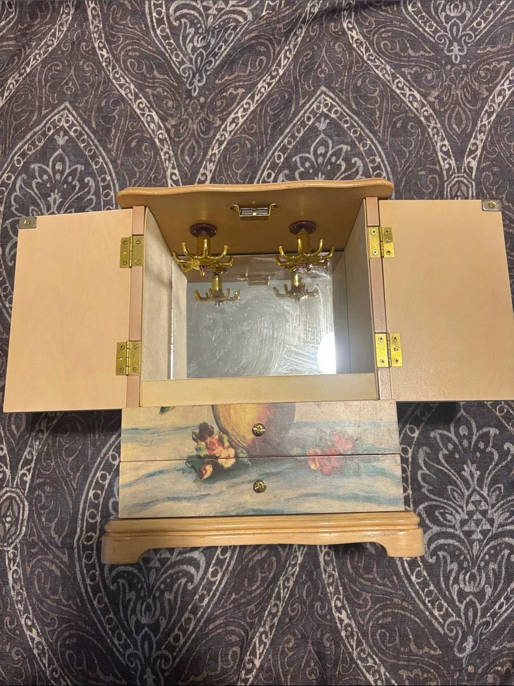 Floral Hand-Painted Wooden Jewelry Box - Yellow & Pink Bouquet